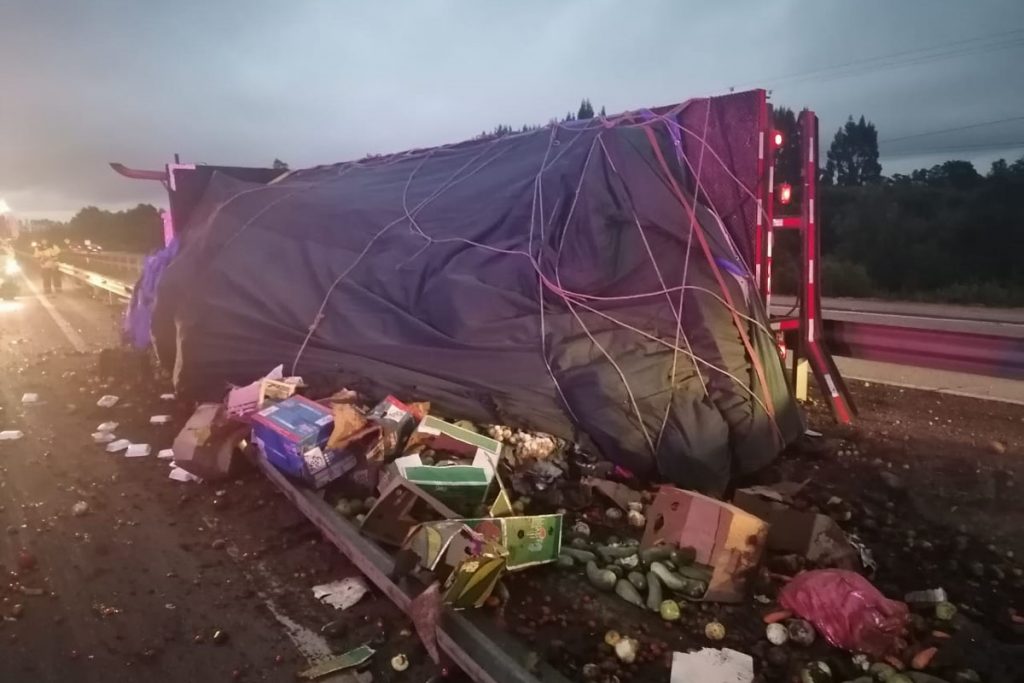 Camión volcó en la Ruta 5 Sur en Paillaco: Conductor se habría quedado dormido al volante